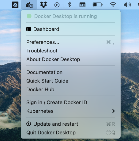 Screenshot of Docker running